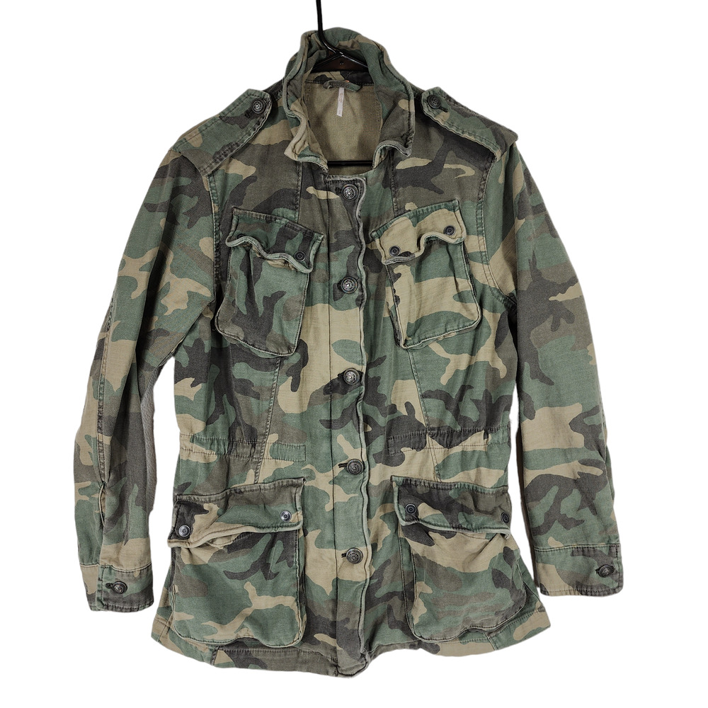 Free People Camouflage Utility Jacket in Green & Brown